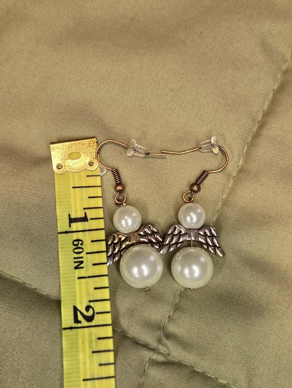 Angel Wing Faux Pearl Dangle Earrings Gold Tone Elegant